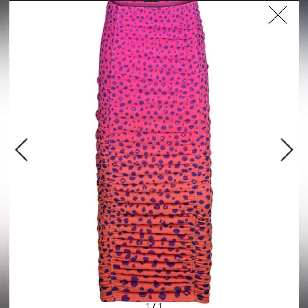 AFRM Venice Ruched Skirt In Pink Ombre Leopard